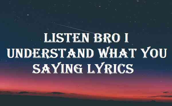 Listen Bro I Understand What You Saying Lyrics