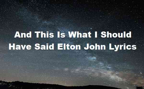 And This Is What I Should Have Said Elton John Lyrics